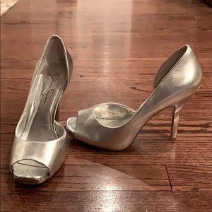 Jessica Simpson sliver open toe pumps